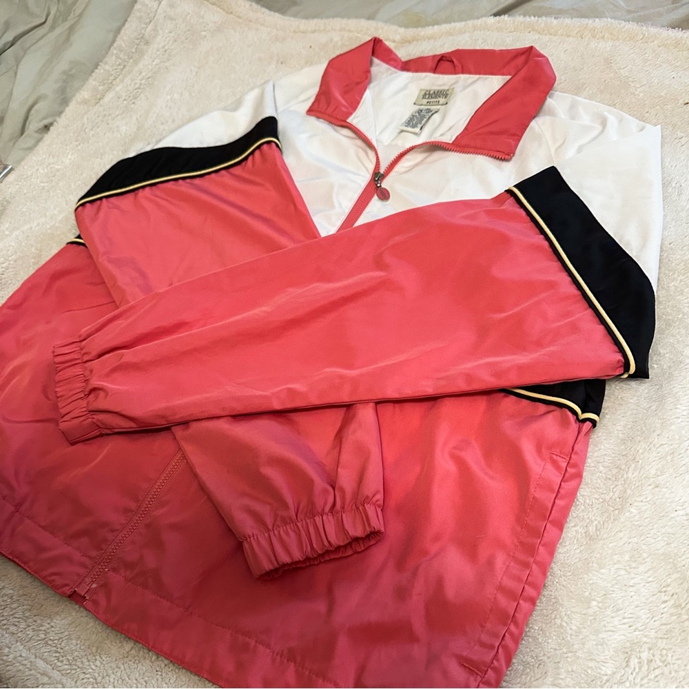 Classic Elements Vintage Pink and White Bomber Jacket Nylon Size M